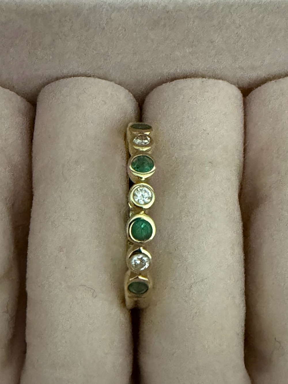 SHY CREATION Eden 14K Gold Emerald Diamond Bezel Stack Ring Size 8